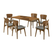 Kalia 7 Piece Wood Dining Set in Walnut Finish with Charcoal Fabric - Furniture City (CA)l
