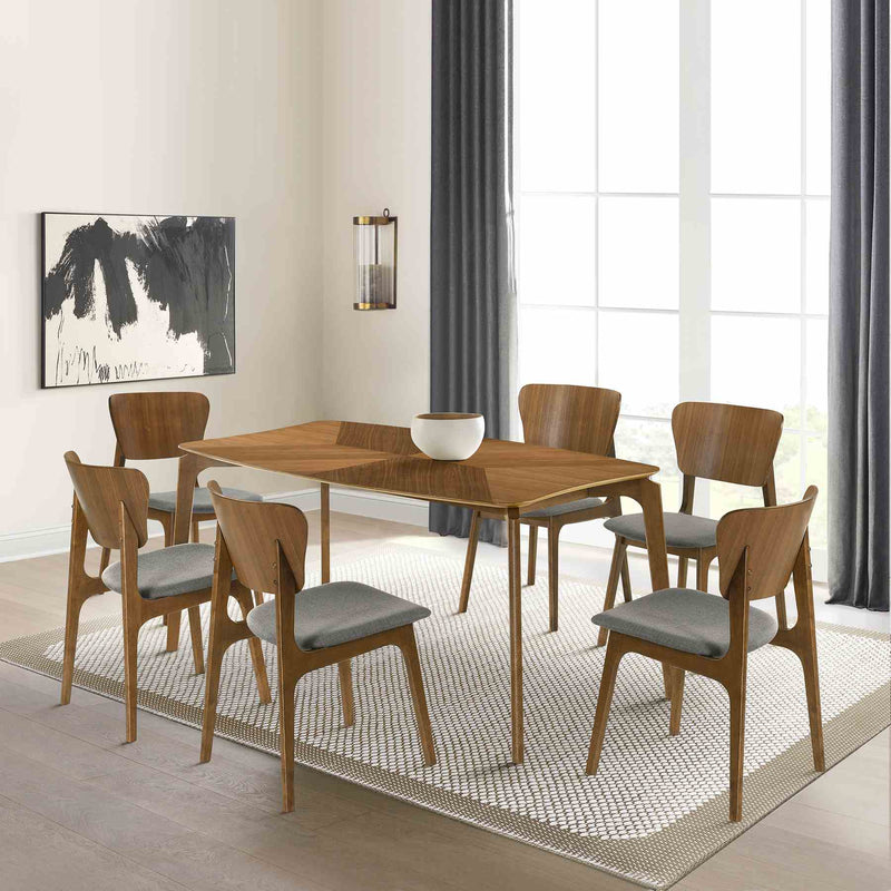Kalia 7 Piece Wood Dining Set in Walnut Finish with Charcoal Fabric - Furniture City (CA)l