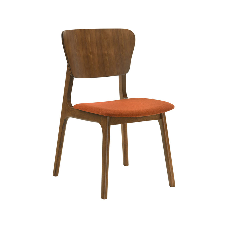 Kalia 7 Piece Wood Dining Set in Walnut Finish with Orange Fabric - Furniture City (CA)l