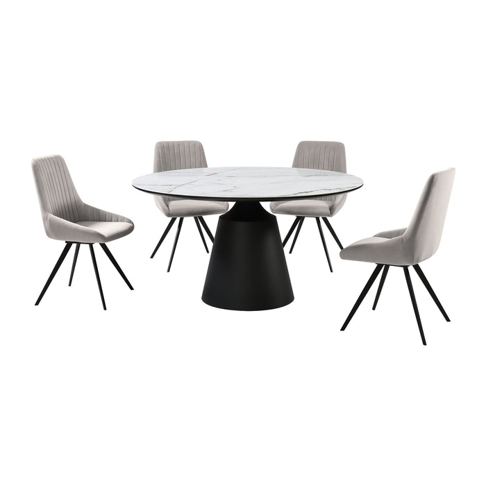Knox Alison 5 Piece Dining Set with Gray Velvet Chairs