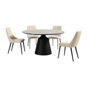 Knox Genesis 5 Piece Dining Set with Sintered Stone Top and Beige Faux Leather Chairs - Furniture City (CA)l