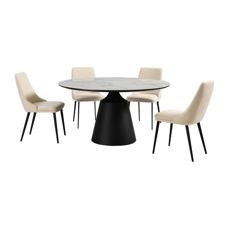 Knox Genesis 5 Piece Dining Set with Sintered Stone Top and Beige Faux Leather Chairs - Furniture City (CA)l