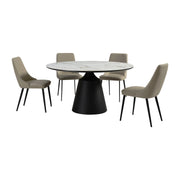 Knox Genesis 5 Piece Dining Set with Sintered Stone Top and Taupe Gray Faux Leather Chairs - Furniture City (CA)l
