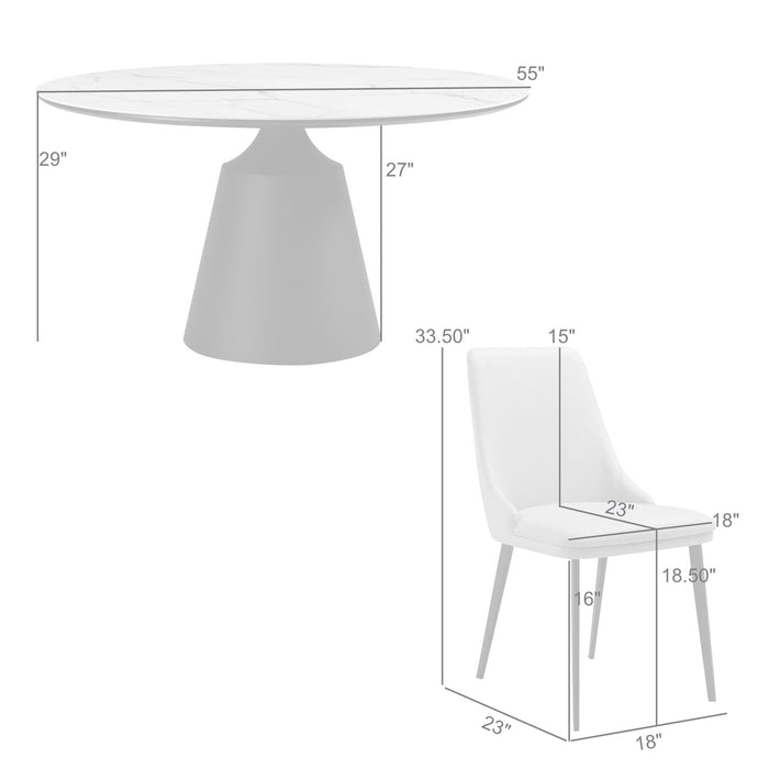 Knox Genesis 5 Piece Dining Set with Sintered Stone Top and Taupe Gray Faux Leather Chairs