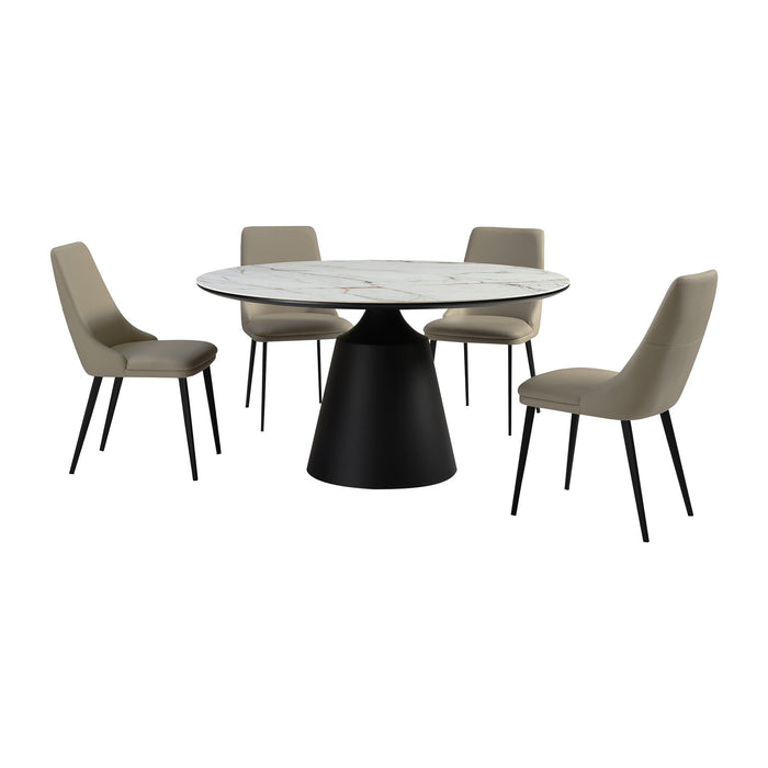 Knox Genesis 5 Piece Dining Set with Sintered Stone Top and Taupe Gray Faux Leather Chairs