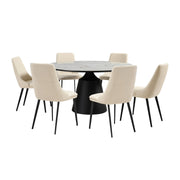 Knox Genesis 7 Piece Dining Set with Sintered Stone Top and Beige Faux Leather Chairs - Furniture City (CA)l