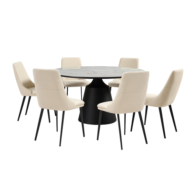 Knox Genesis 7 Piece Dining Set with Sintered Stone Top and Beige Faux Leather Chairs - Furniture City (CA)l