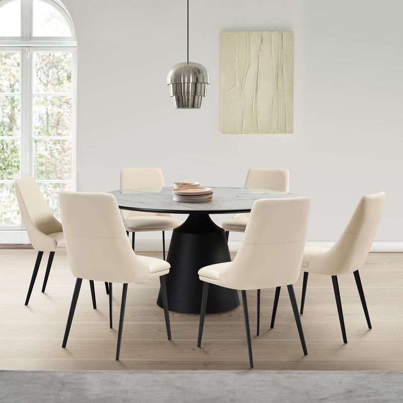 Knox Genesis 7 Piece Dining Set with Sintered Stone Top and Beige Faux Leather Chairs - Furniture City (CA)l