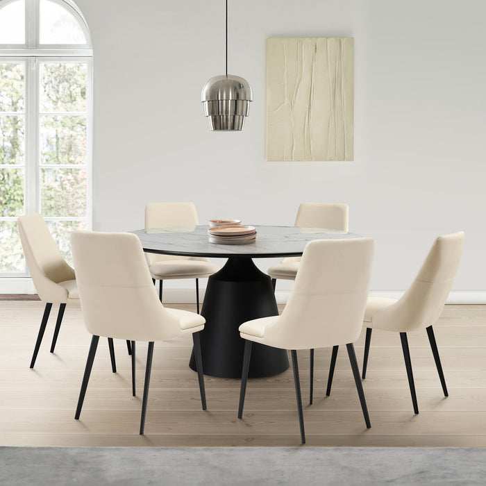Knox Genesis 7 Piece Dining Set with Sintered Stone Top and Beige Faux Leather Chairs
