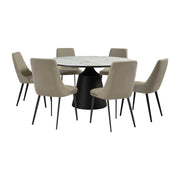 Knox Genesis 7 Piece Dining Set with Sintered Stone Top and Taupe Gray Faux Leather Chairs - Furniture City (CA)l