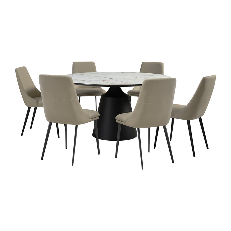 Knox Genesis 7 Piece Dining Set with Sintered Stone Top and Taupe Gray Faux Leather Chairs - Furniture City (CA)l