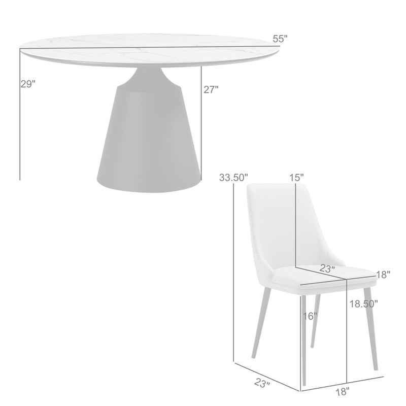 Knox Genesis 7 Piece Dining Set with Sintered Stone Top and Taupe Gray Faux Leather Chairs - Furniture City (CA)l
