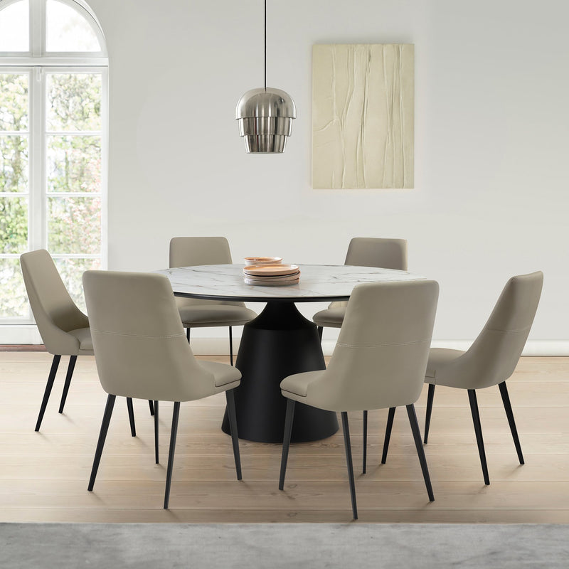 Knox Genesis 7 Piece Dining Set with Sintered Stone Top and Taupe Gray Faux Leather Chairs - Furniture City (CA)l