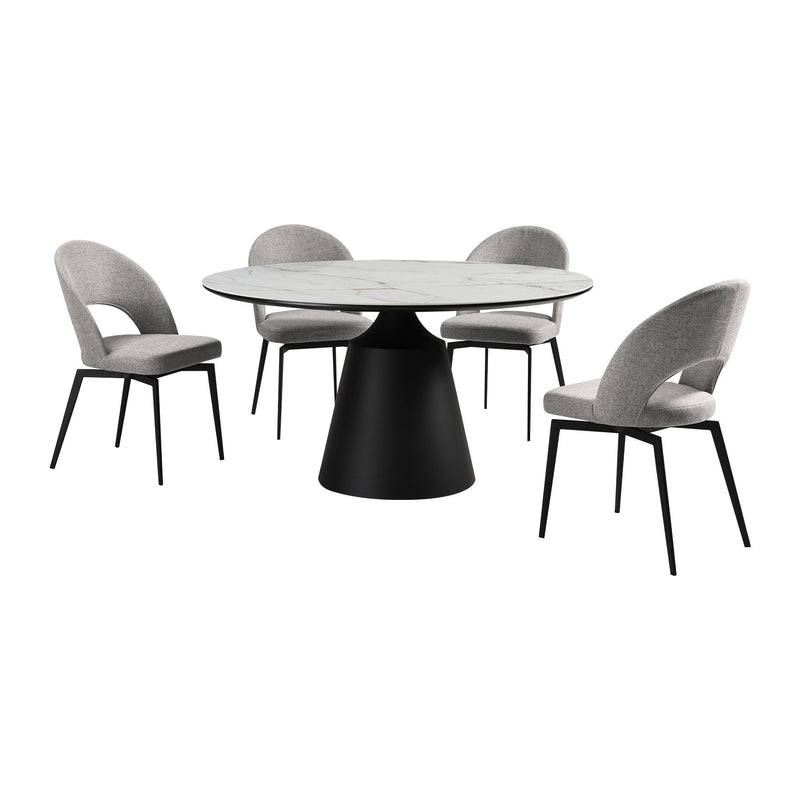 Knox Lucia 5 Piece Dining Set with Sintered Stone Top and Gray Fabric Chairs - Furniture City (CA)l
