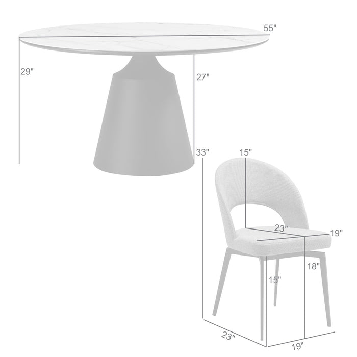 Knox Lucia 5 Piece Dining Set with Sintered Stone Top and Gray Fabric Chairs