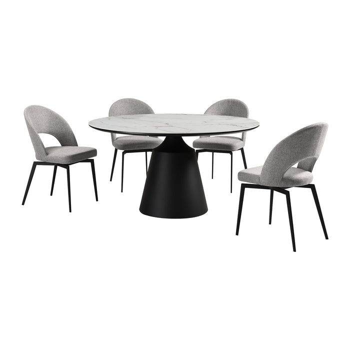 Knox Lucia 5 Piece Dining Set with Sintered Stone Top and Gray Fabric Chairs
