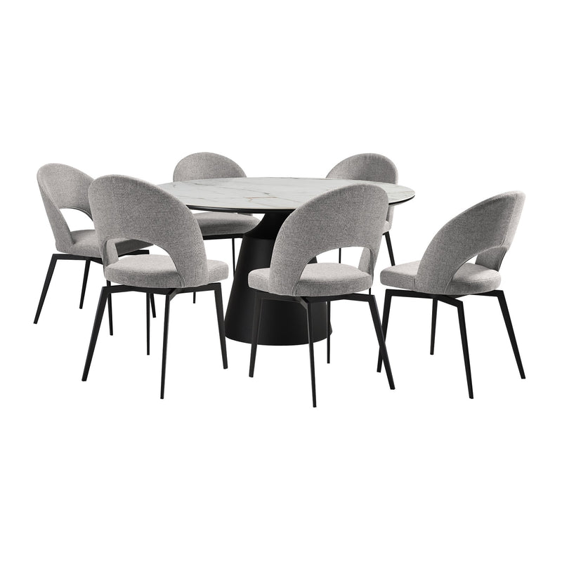 Knox Lucia 7 Piece Dining Set with Sintered Stone Top and Gray Fabric Chairs - Furniture City (CA)l