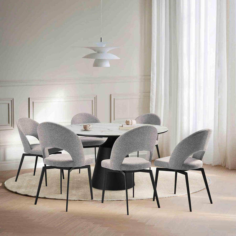 Knox Lucia 7 Piece Dining Set with Sintered Stone Top and Gray Fabric Chairs - Furniture City (CA)l