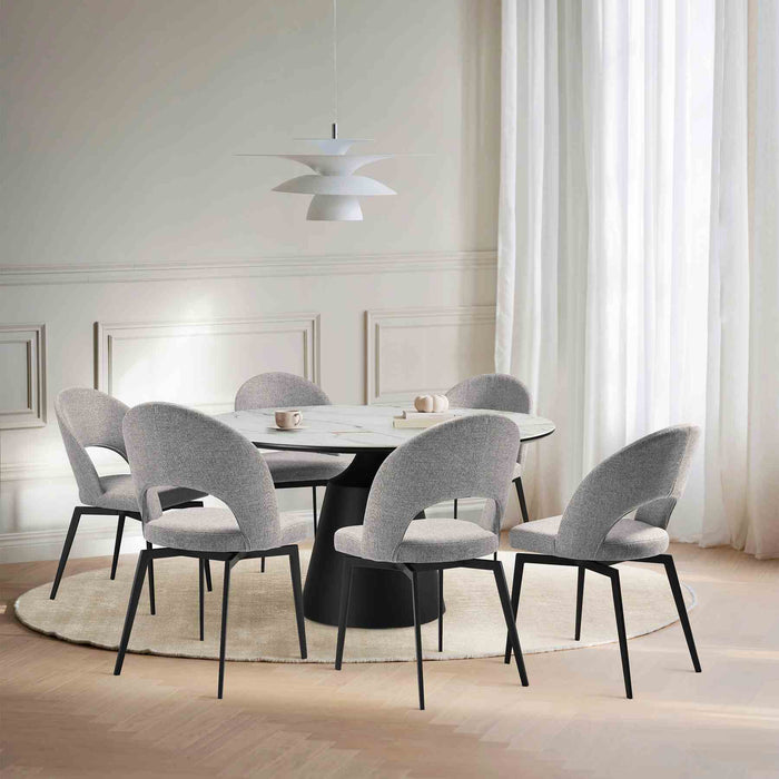 Knox Lucia 7 Piece Dining Set with Sintered Stone Top and Gray Fabric Chairs