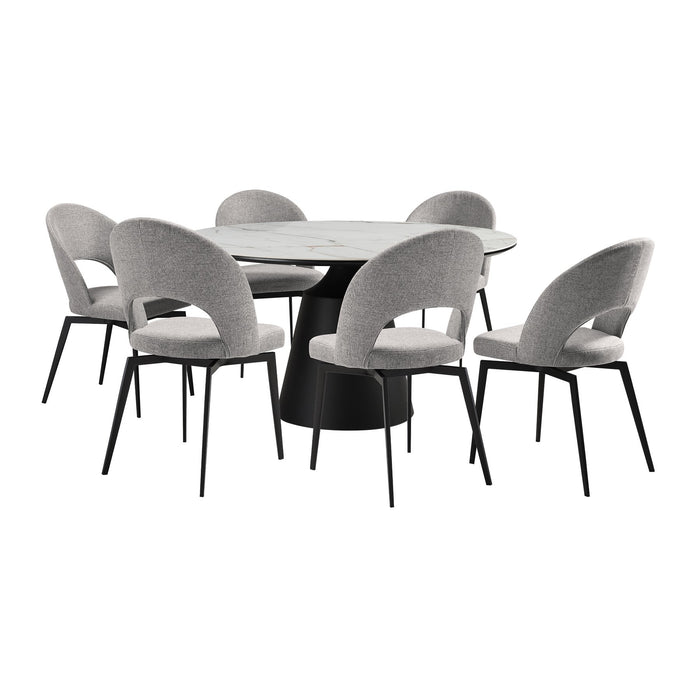 Knox Lucia 7 Piece Dining Set with Sintered Stone Top and Gray Fabric Chairs