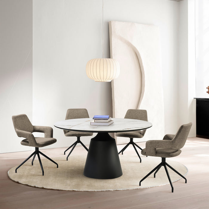 Knox Penny 5 Piece Dining Set with Sintered Stone Top and Brown Fabric Chairs