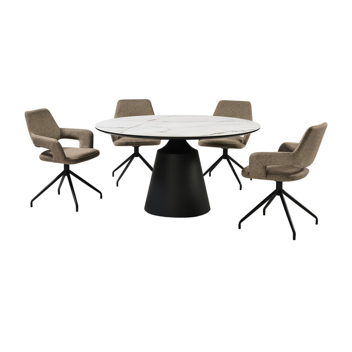 Knox Penny 5 Piece Dining Set with Sintered Stone Top and Brown Fabric Chairs