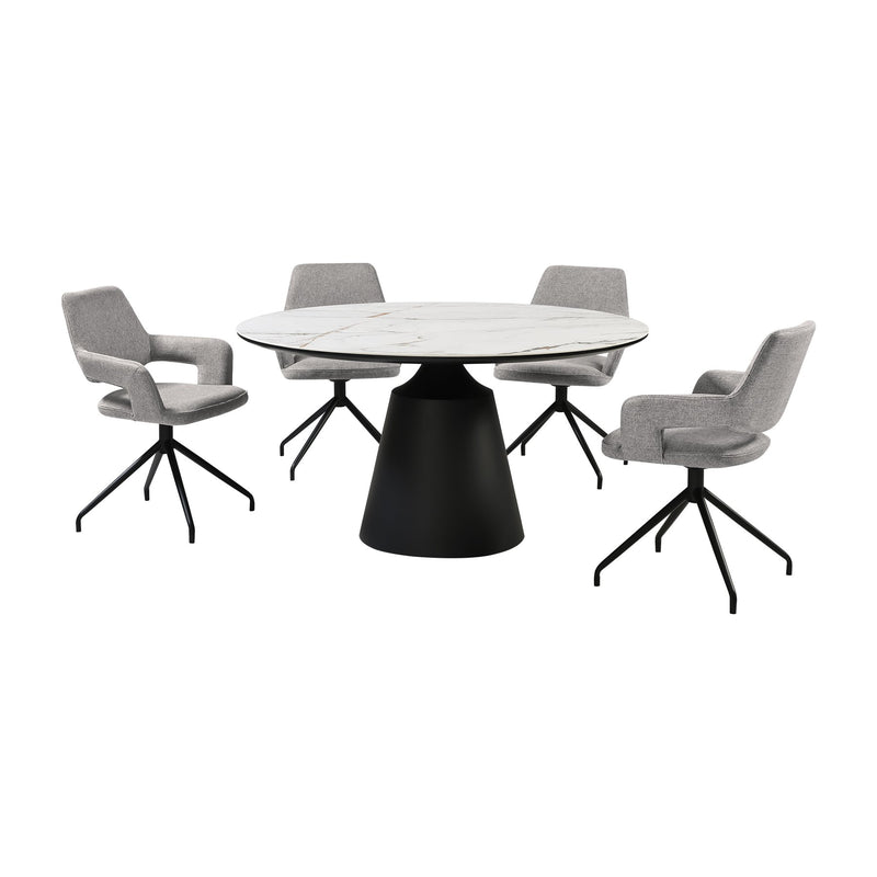 Knox Penny 5 Piece Dining Set with Sintered Stone Top and Gray Fabric Chairs - Furniture City (CA)l