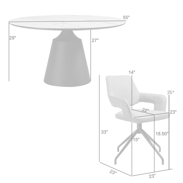 Knox Penny 5 Piece Dining Set with Sintered Stone Top and Gray Fabric Chairs