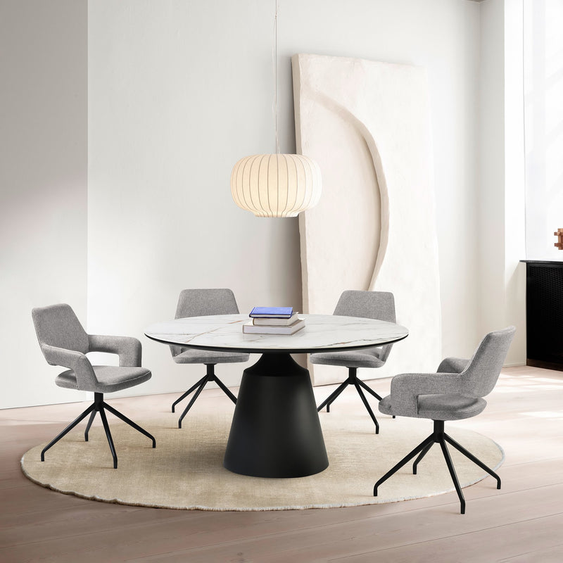 Knox Penny 5 Piece Dining Set with Sintered Stone Top and Gray Fabric Chairs - Furniture City (CA)l