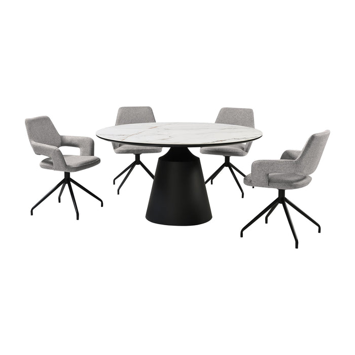 Knox Penny 5 Piece Dining Set with Sintered Stone Top and Gray Fabric Chairs