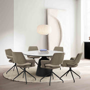 Knox Penny 7 Piece Dining Set with Sintered Stone Top and Brown Fabric Chairs - Furniture City (CA)l