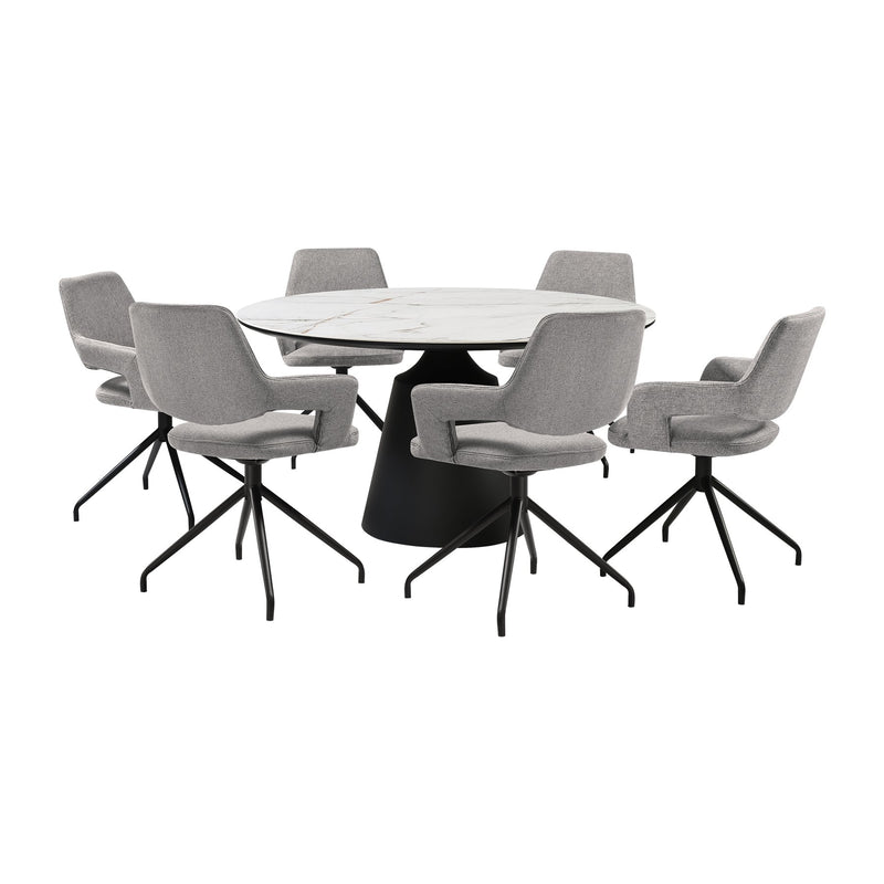 Knox Penny 7 Piece Dining Set with Sintered Stone Top and Gray Fabric Chairs - Furniture City (CA)l