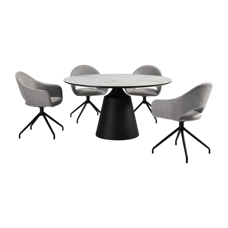 Knox Pria 5 Piece Dining Set with Sintered Stone Top and Gray Fabric Chairs - Furniture City (CA)l
