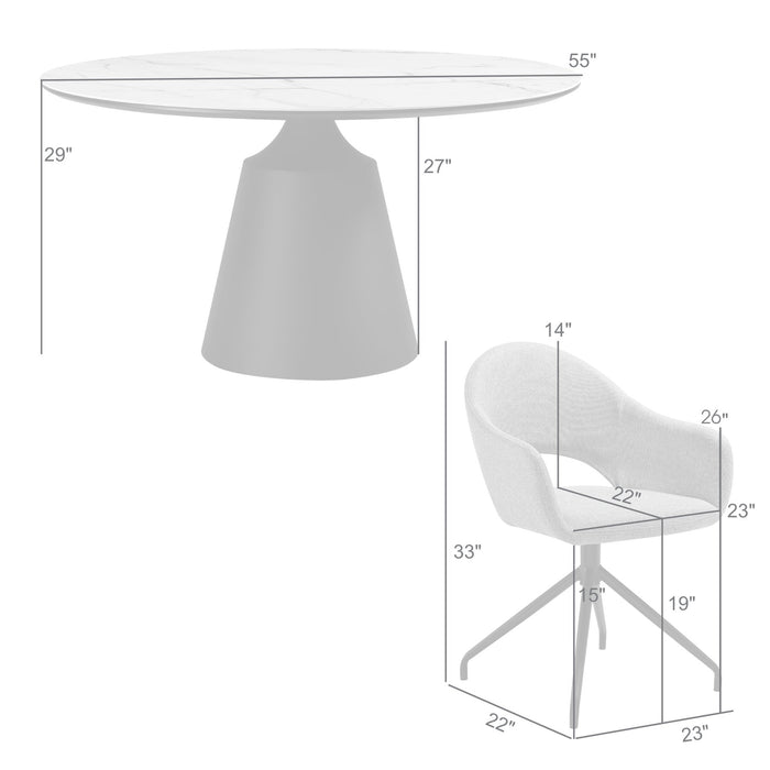 Knox Pria 5 Piece Dining Set with Sintered Stone Top and Gray Fabric Chairs