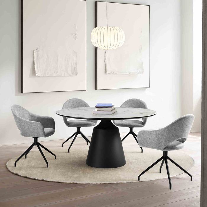 Knox Pria 5 Piece Dining Set with Sintered Stone Top and Gray Fabric Chairs