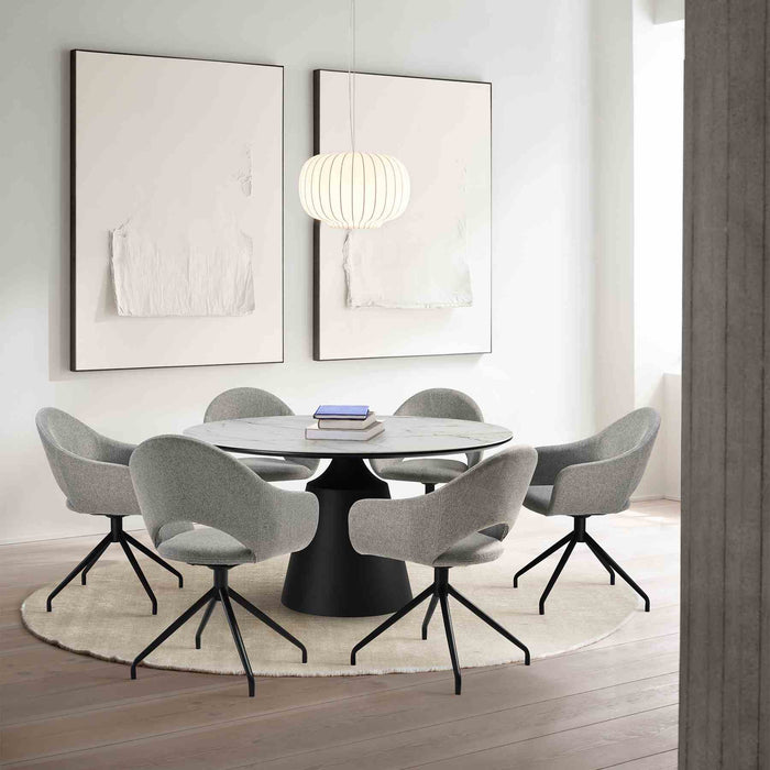 Knox Pria 7 Piece Dining Set with Sintered Stone Top and Gray Fabric Chairs