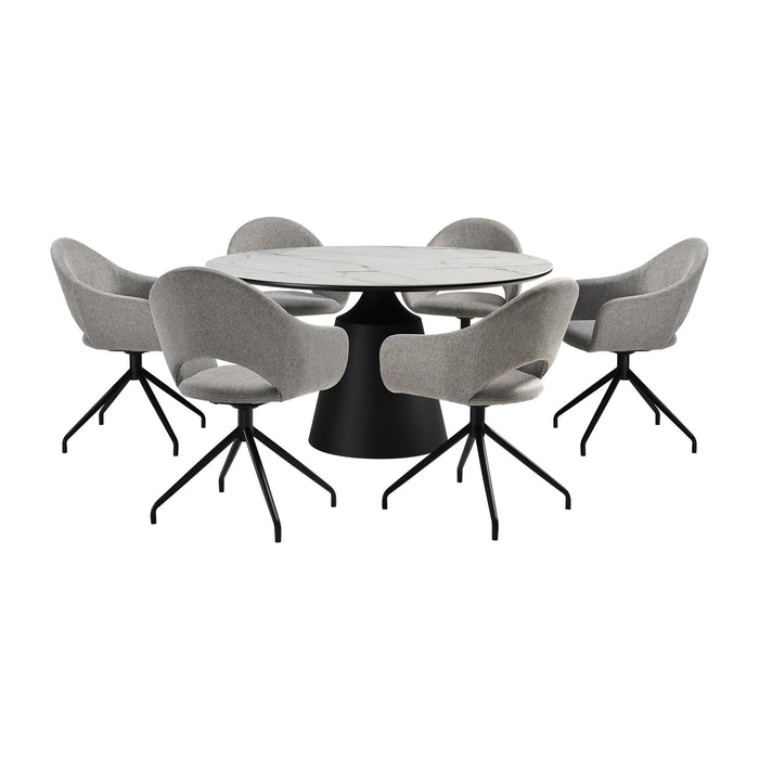 Knox Pria 7 Piece Dining Set with Sintered Stone Top and Gray Fabric Chairs
