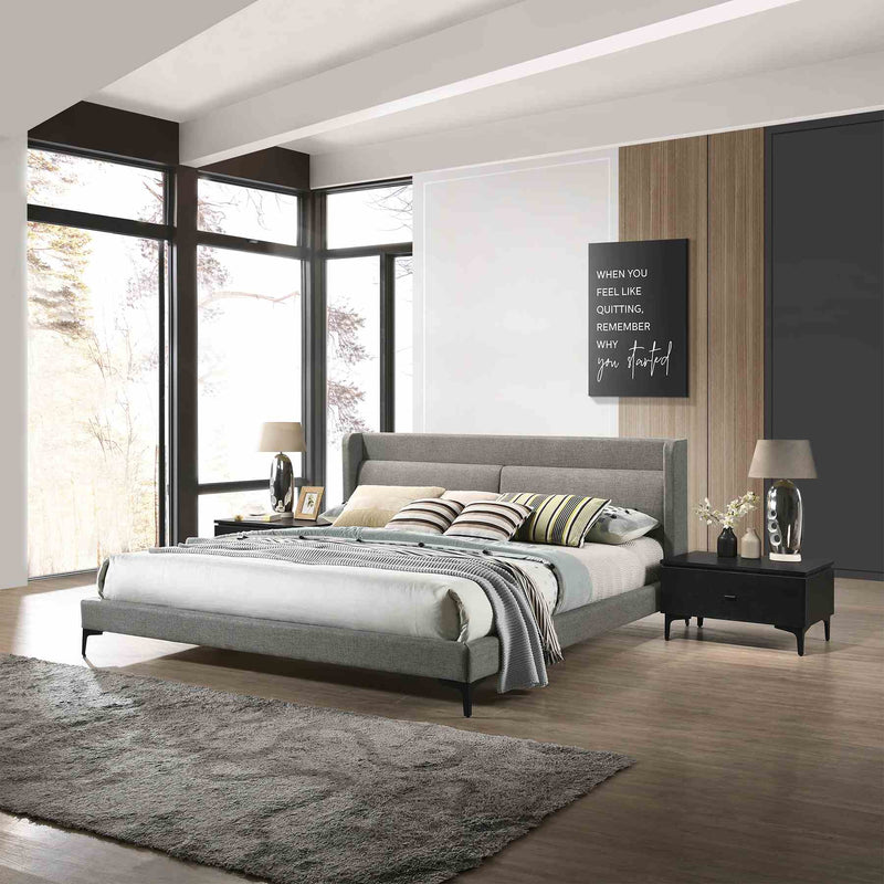 Legend 3 Piece Gray Fabric King Platform Bed and Nightstands Bedroom Set - Furniture City (CA)l