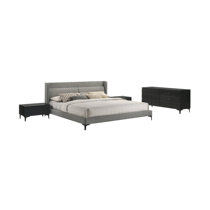 Legend 4 Piece Gray Fabric King Platform Bedroom Set with Dresser and Nightstands