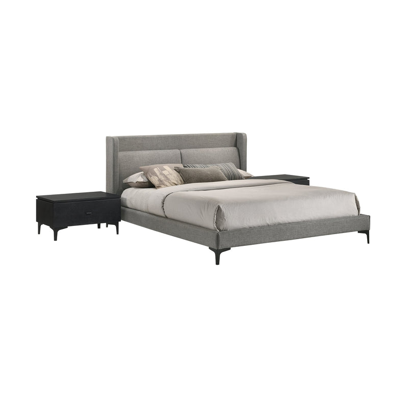 Legend 3 Piece Gray Fabric Queen Platform Bed and Nightstands Bedroom Set - Furniture City (CA)l