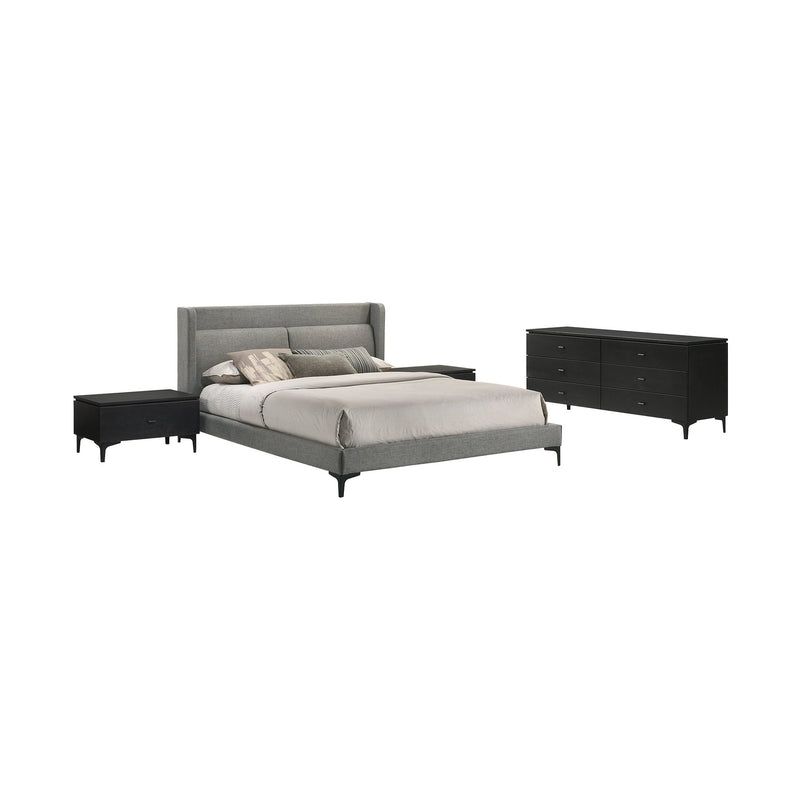Legend 4 Piece Gray Fabric Queen Platform Bedroom Set with Dresser and Nightstands - Furniture City (CA)l
