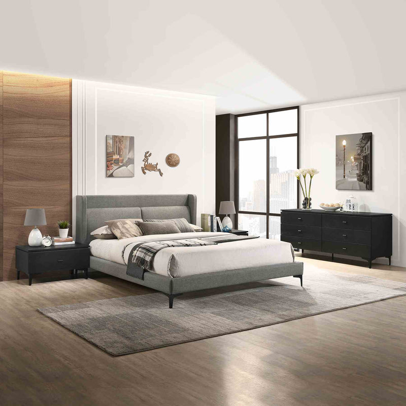 Legend 4 Piece Gray Fabric Queen Platform Bedroom Set with Dresser and Nightstands - Furniture City (CA)l
