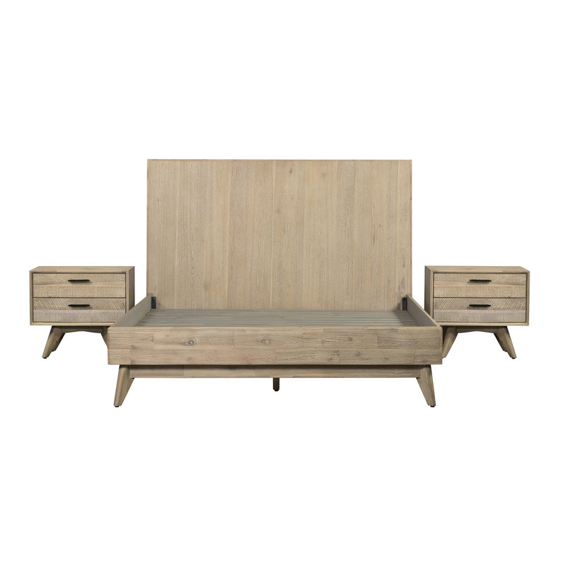 Baly 3 Piece Acacia Queen Platform Bed and Nightstands Bedroom Set - Furniture City (CA)l