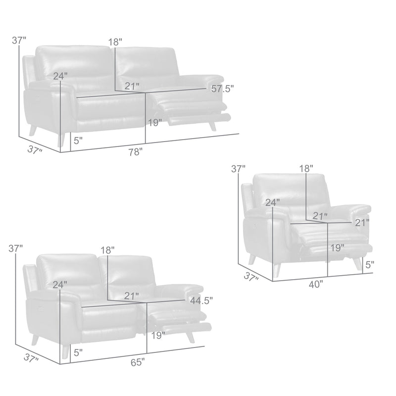Lizette Brown Leather Power Recliner 3 Piece Living Room Set with USB - Furniture City (CA)l
