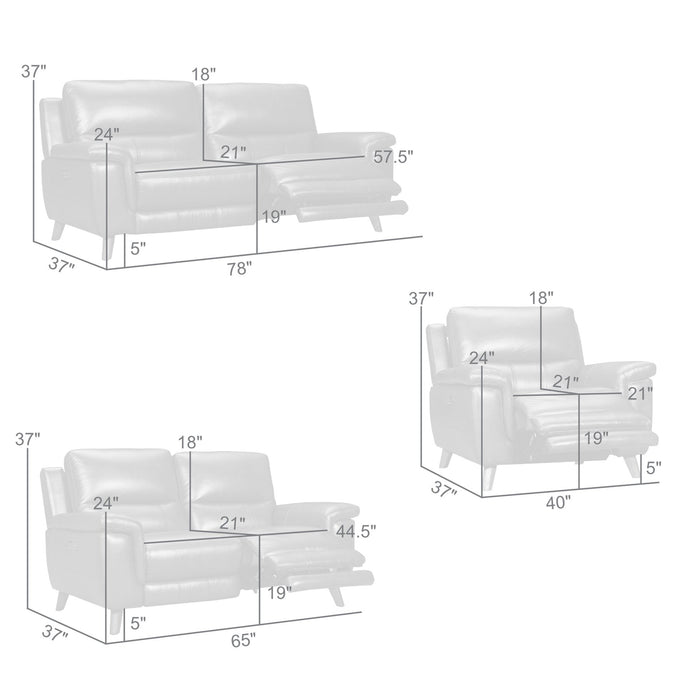 Lizette Brown Leather Power Recliner 3 Piece Living Room Set with USB
