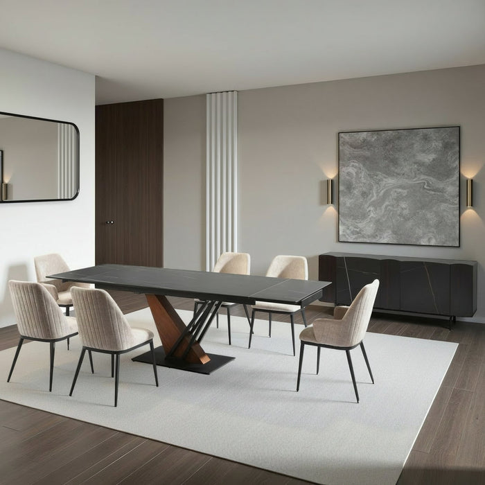 Moore Modern 8-Piece Dining Set with Sintered Stone Table Top and 4-Door Sideboard