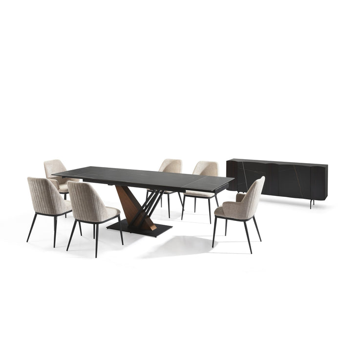 Moore Modern 8-Piece Dining Set with Sintered Stone Table Top and 4-Door Sideboard