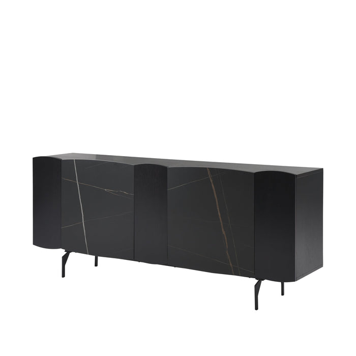 Moore Modern 8-Piece Dining Set with Sintered Stone Table Top and 4-Door Sideboard