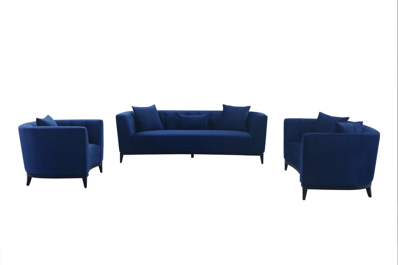 Melange 3 Piece Blue Velvet Living Room Seating Set - Furniture City (CA)l