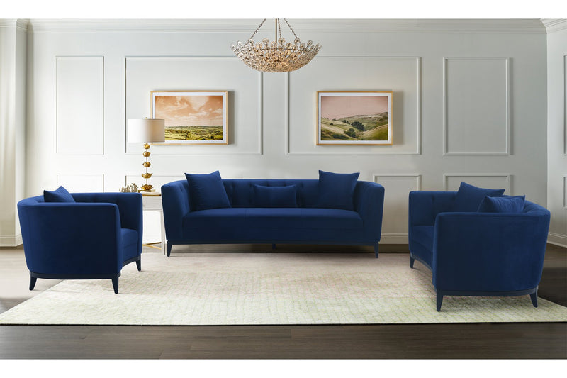 Melange 3 Piece Blue Velvet Living Room Seating Set - Furniture City (CA)l